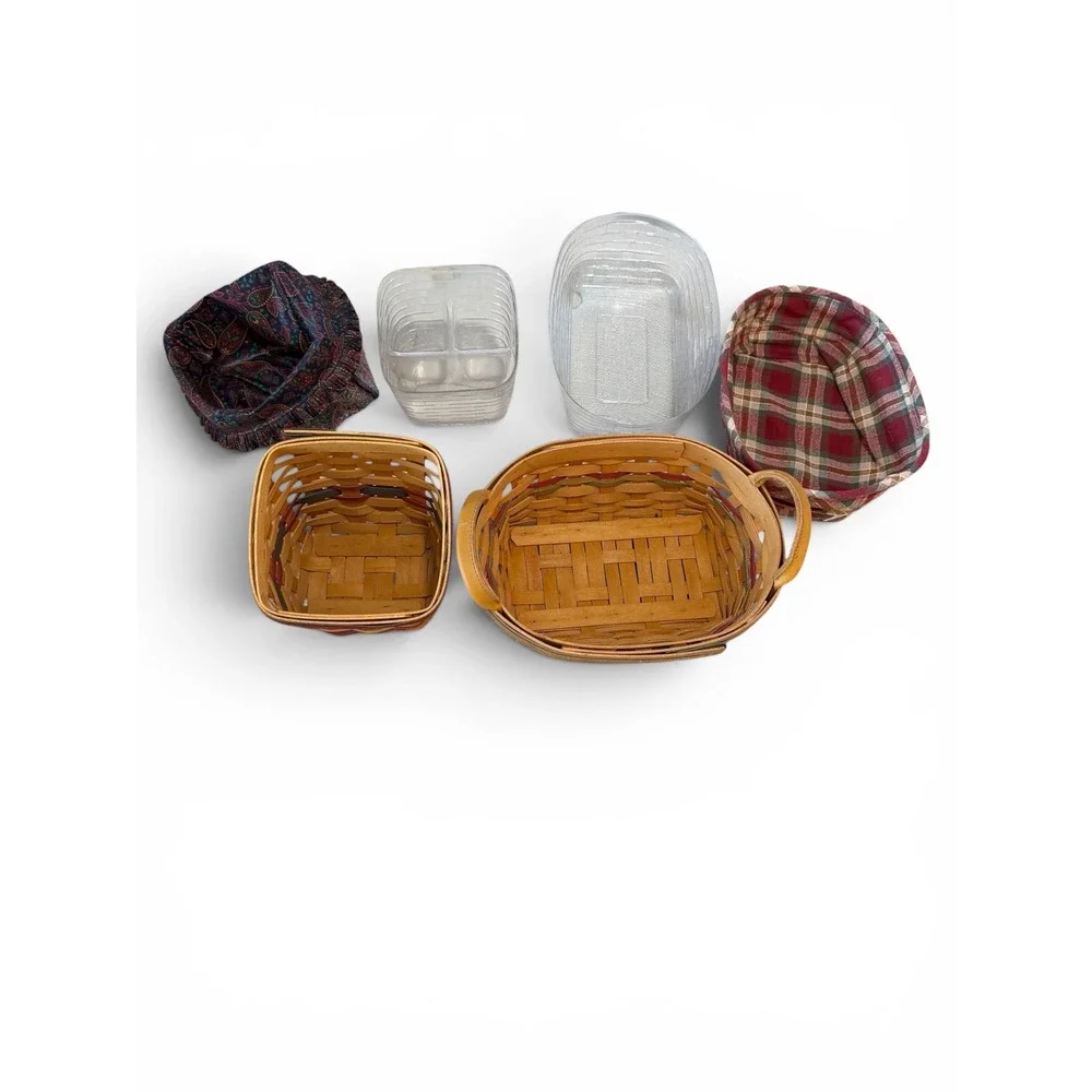 Longaberger Handwoven Basket Set 1998 2001 Liners Protectors Square Oval Lot